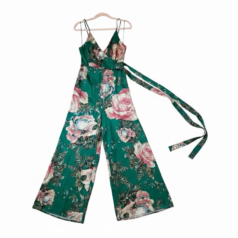 Silky Floral Green Free People Jumpsuit
